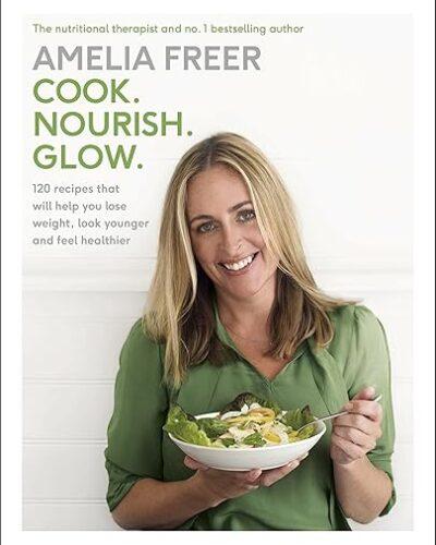 Cook. Nourish. Glow. is a cookbook by Amelia Freer. It focuses on healthy, whole-food cooking with more than 100 recipes designed to be practical and approachable for home cooks. The book emphasizes fresh ingredients, meal preparation, and sustainable eating habits rather than restrictive dieting.
